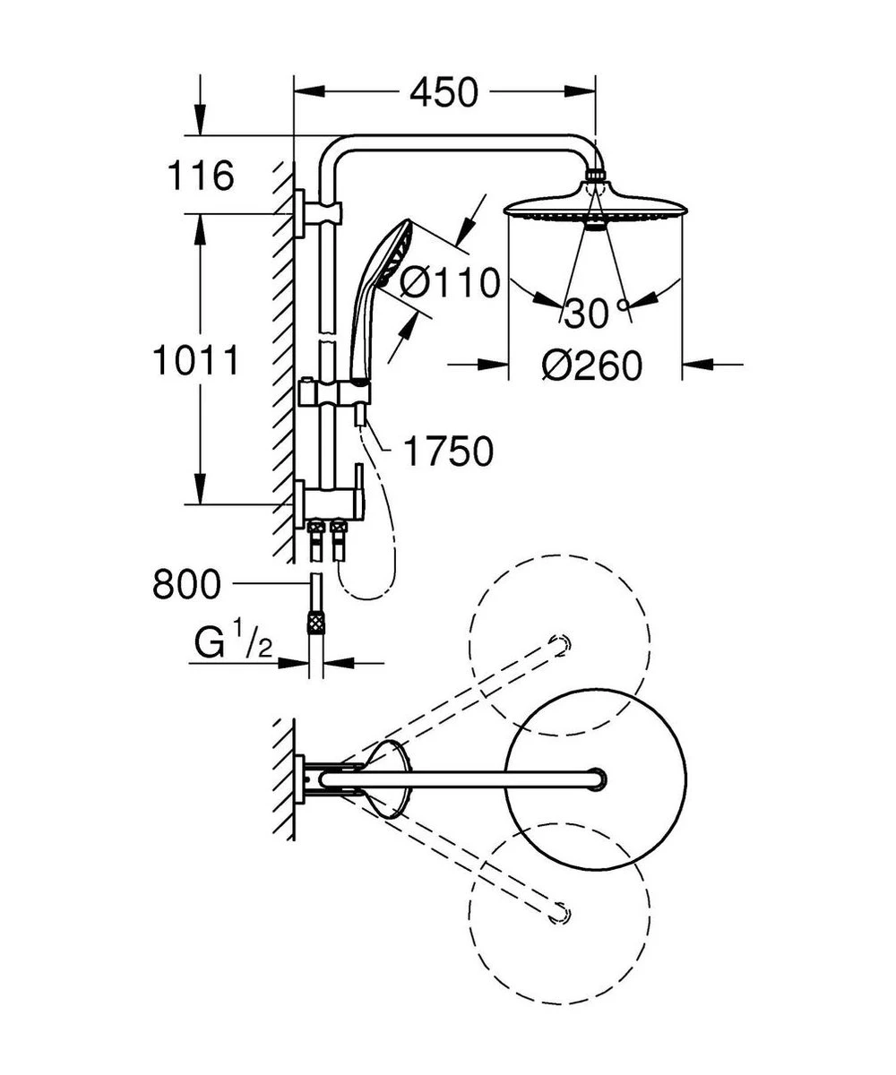GROHE QuickFix Vitalio Joy 260 Regendouche - Ø 26 Cm - 3 Straalsoorten - Zonder Thermostaatkraan 2 GROHE QuickFix Vitalio Joy 260 Regendouche - Ø 26 Cm - 3 Straalsoorten - Zonder Thermostaatkraan - Afbeelding 2