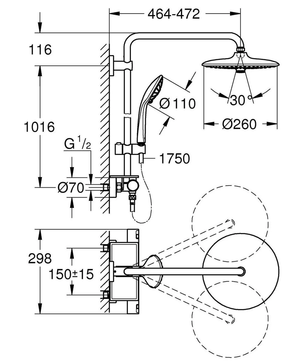 GROHE Vitalio Joy 260 Regendouche - ø 26 Cm - Zonder Cooltouch - Met Planchet 2 GROHE Vitalio Joy 260 Regendouche - ø 26 Cm - Zonder Cooltouch - Met Planchet - Afbeelding 2
