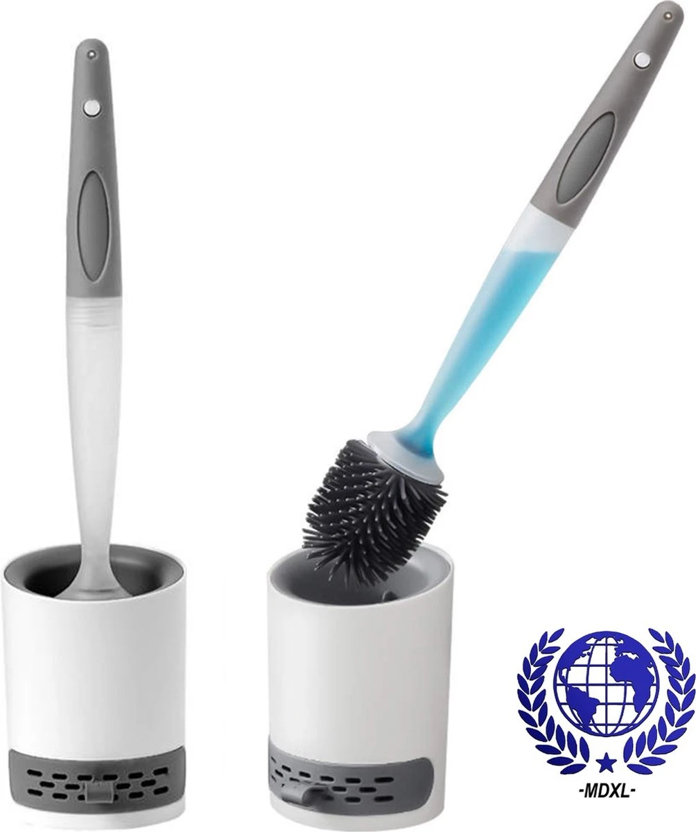 Mdxl® Siliconen WC Borstel Met Zeepdispenser - Hervulbaar - Vrijstaand Of Hangend - Sneldrogend, Hygiënisch & Antibacteriële Werking - Zonder Boren - Toilet Brush - Toiletborstel Houder - Lekbak 1 Mdxl® Siliconen WC Borstel Met Zeepdispenser - Hervulbaar - Vrijstaand Of Hangend - Sneldrogend, Hygiënisch & Antibacteriële Werking - Zonder Boren - Toilet Brush - Toiletborstel Houder - Lekbak