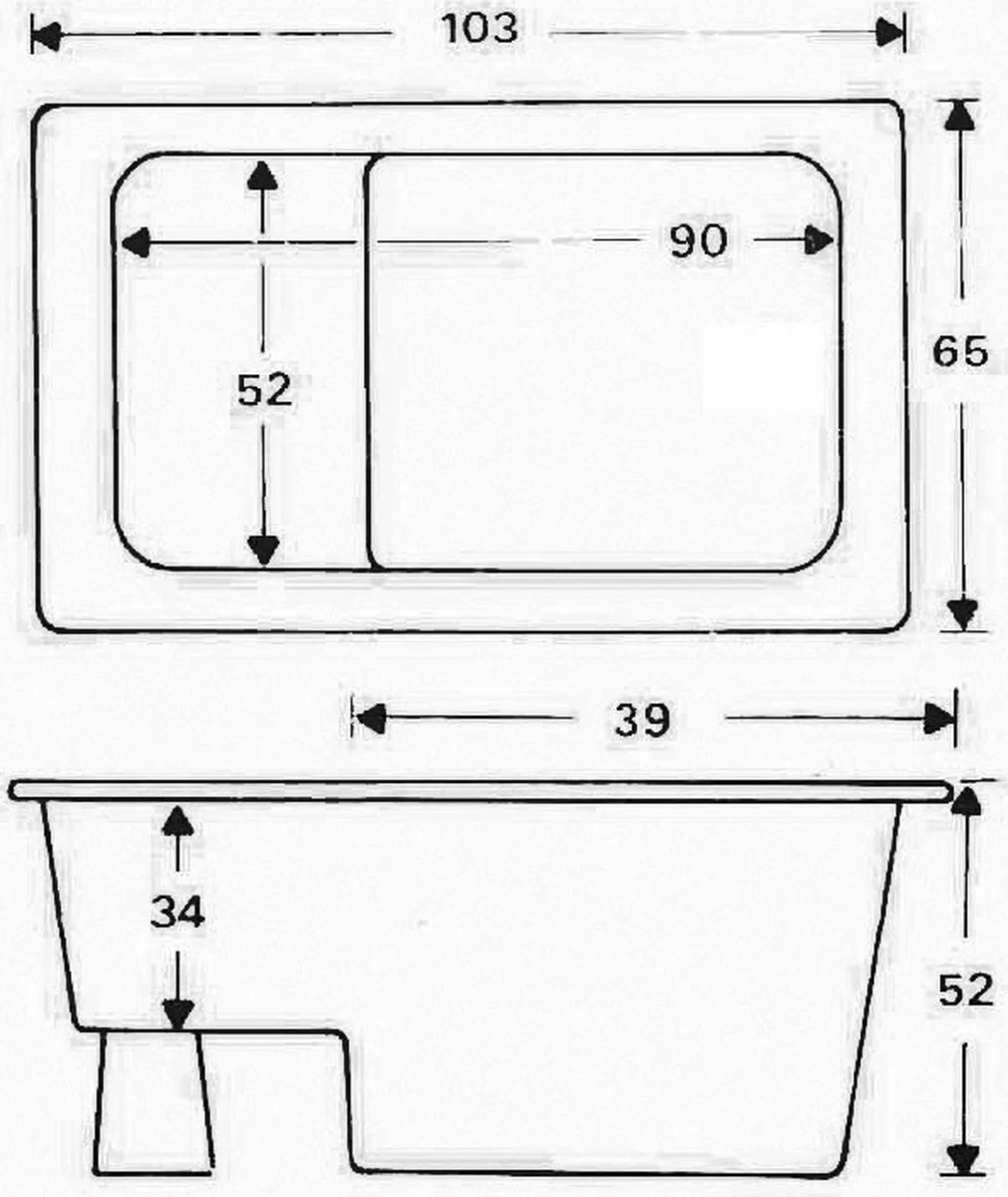 Zitbad Vrijstaand Marinella Rechthoek 65x105x52cm Polypropyleen Mat Wit 3 Zitbad Vrijstaand Marinella Rechthoek 65x105x52cm Polypropyleen Mat Wit - Afbeelding 3