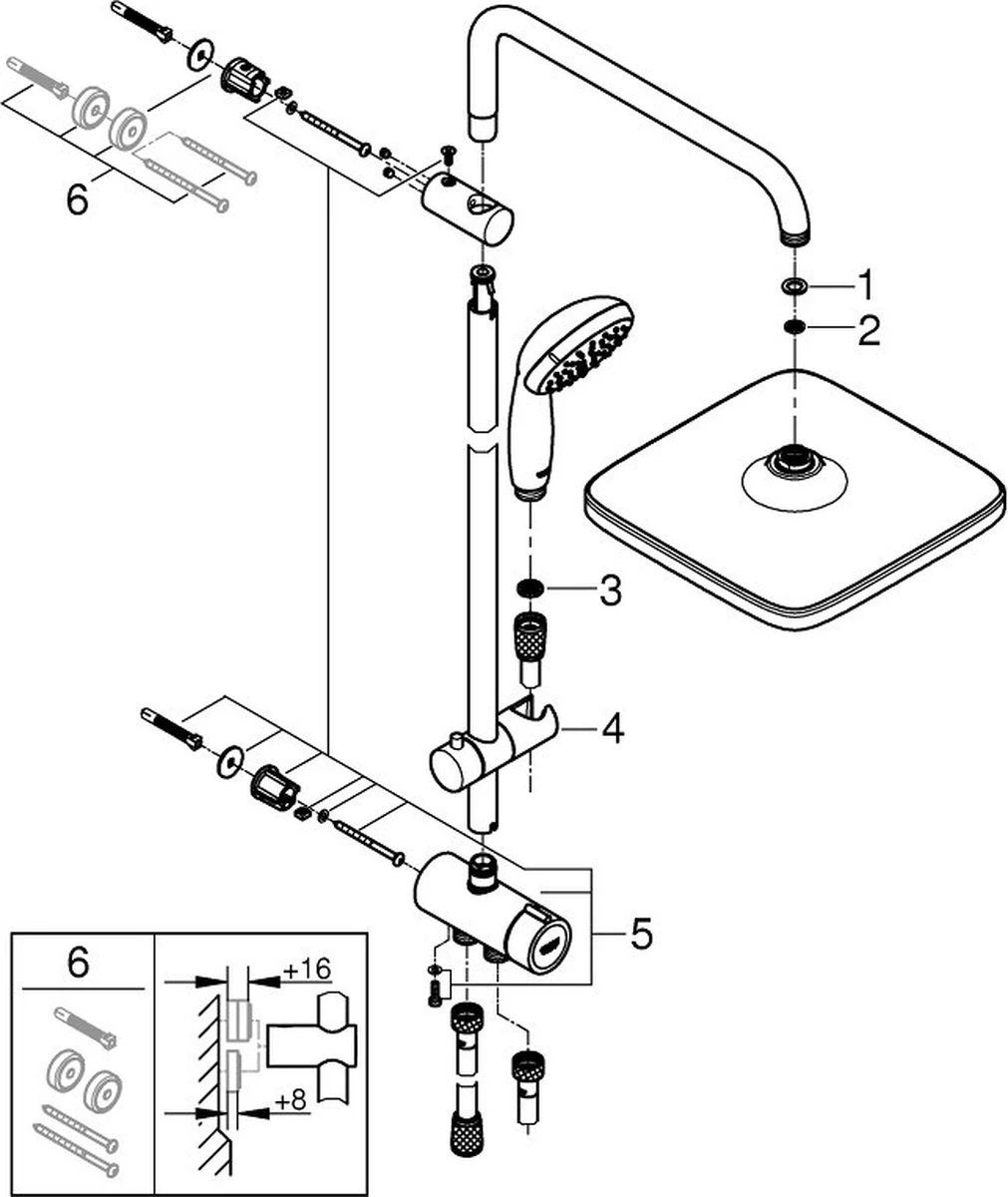 GROHE QuickFix Vitalio Start 250 Regendouche - □ 25 Cm - Vierkant - Zonder Kraan - Chroom 8 GROHE QuickFix Vitalio Start 250 Regendouche - □ 25 Cm - Vierkant - Zonder Kraan - Chroom - Afbeelding 8