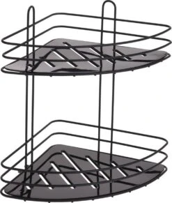 Merkloos Zwart Hoek Badkamerrekje/doucherekje 2-laags 23 Cm - Badkameraccessoires - Shampoo/zeep Rekje/houder