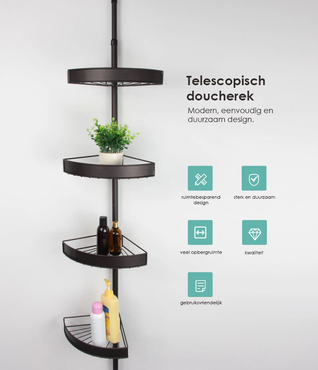 PROSIN® Telescopisch Doucherek - Shower Rack - Shower Caddy - Mat Zwart - Verstelbaar 108-274cm - 4 Lagen - Badkamerrek - Hoekrek - Opbergrek - Keukenrek - Kruidenrek - Keukenrek Staand 1 PROSIN® Telescopisch Doucherek - Shower Rack - Shower Caddy - Mat Zwart - Verstelbaar 108-274cm - 4 Lagen - Badkamerrek - Hoekrek - Opbergrek - Keukenrek - Kruidenrek - Keukenrek Staand