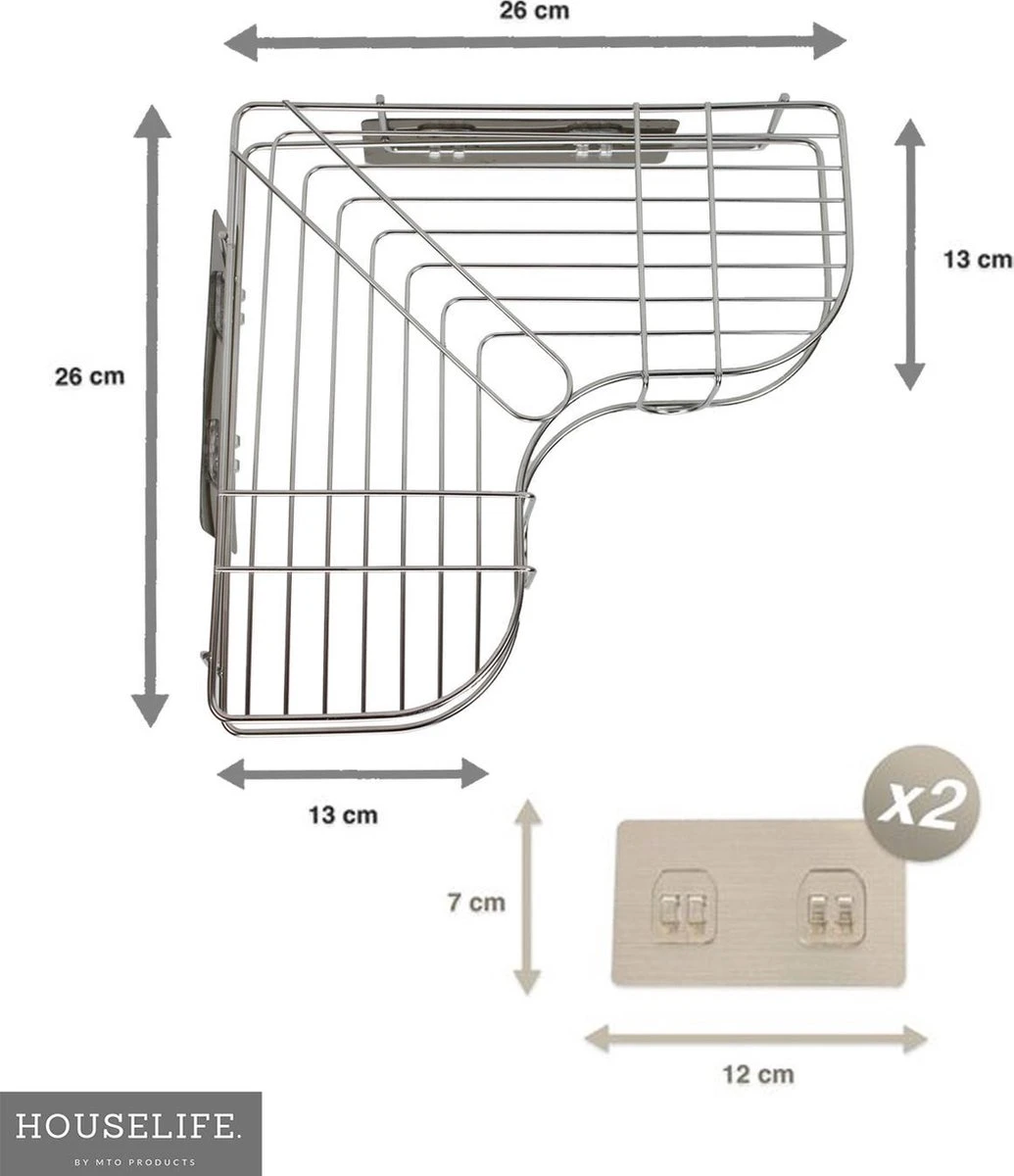Doucherek Zonder Boren - RVS - Zelfklevend Doucherekje - Hangend – Hoek – Inclusief 2 Muurstickers 3 Doucherek Zonder Boren - RVS - Zelfklevend Doucherekje - Hangend – Hoek – Inclusief 2 Muurstickers - Afbeelding 3