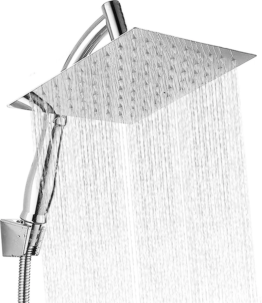 Regendouchekop Deluxe - ø 35CM - Douchekop Met Doucheslang En Douchekophouder - RVS 1 Regendouchekop Deluxe - ø 35CM - Douchekop Met Doucheslang En Douchekophouder - RVS