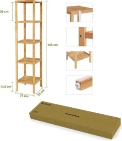 Staand Badkamer Wandrek Met 5 Etages - Smal Opbergrek - 146 Cm Hoog, 33 Cm Breed - Bamboe -Merkloos Verkoop 1040x1200 7