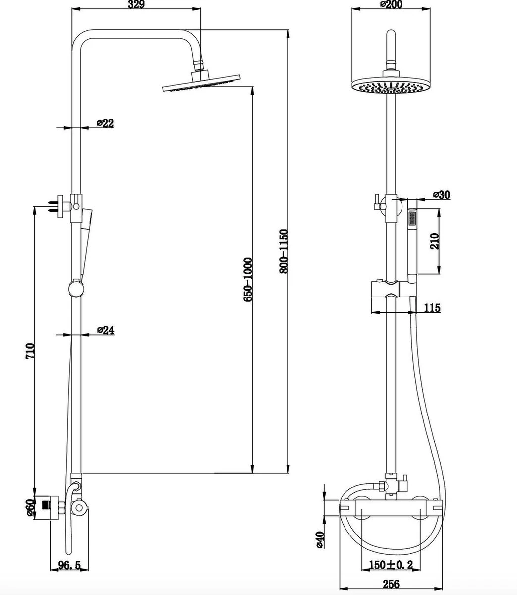 LOMAZOO Regendouche Zwart - Zwarte Doucheset Met Thermostaatkraan - Pandora 2 LOMAZOO Regendouche Zwart - Zwarte Doucheset Met Thermostaatkraan - Pandora - Afbeelding 2