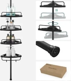 Verstelbaar Doucherek - 85-305 Cm - Van Vloer Tot Plafond - Met 4 Vakken - 3 Haken - Zwart 11 Verstelbaar Doucherek - 85-305 Cm - Van Vloer Tot Plafond - Met 4 Vakken - 3 Haken - Zwart -Merkloos Verkoop 1049x1200 2