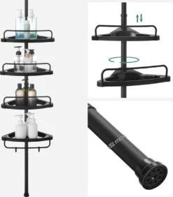 Verstelbaar Doucherek - 85-305 Cm - Van Vloer Tot Plafond - Met 4 Vakken - 3 Haken - Zwart 16 Verstelbaar Doucherek - 85-305 Cm - Van Vloer Tot Plafond - Met 4 Vakken - 3 Haken - Zwart -Merkloos Verkoop 1050x1200 3