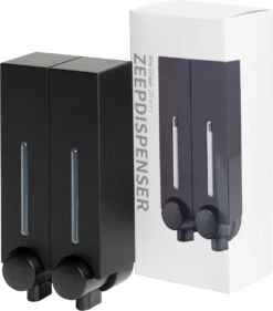 Aquathof, Zeepdispenser, Mat Zwart, 2 Kamer, 2 Reservoirs, 2x250ml - Hangend - Wandmontage -Merkloos Verkoop 1055x1200