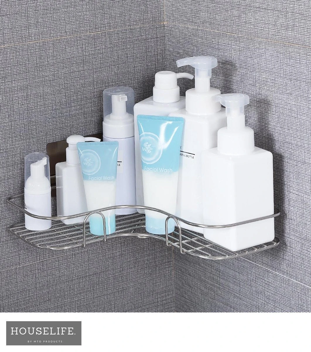 Doucherek Zonder Boren - RVS - Zelfklevend Doucherekje - Hangend – Hoek – Inclusief 2 Muurstickers 5 Doucherek Zonder Boren - RVS - Zelfklevend Doucherekje - Hangend – Hoek – Inclusief 2 Muurstickers - Afbeelding 5