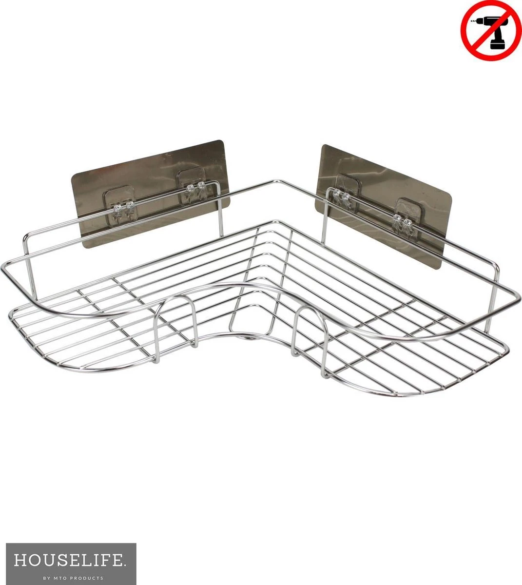 Doucherek Zonder Boren - RVS - Zelfklevend Doucherekje - Hangend – Hoek – Inclusief 2 Muurstickers 2 Doucherek Zonder Boren - RVS - Zelfklevend Doucherekje - Hangend – Hoek – Inclusief 2 Muurstickers - Afbeelding 2