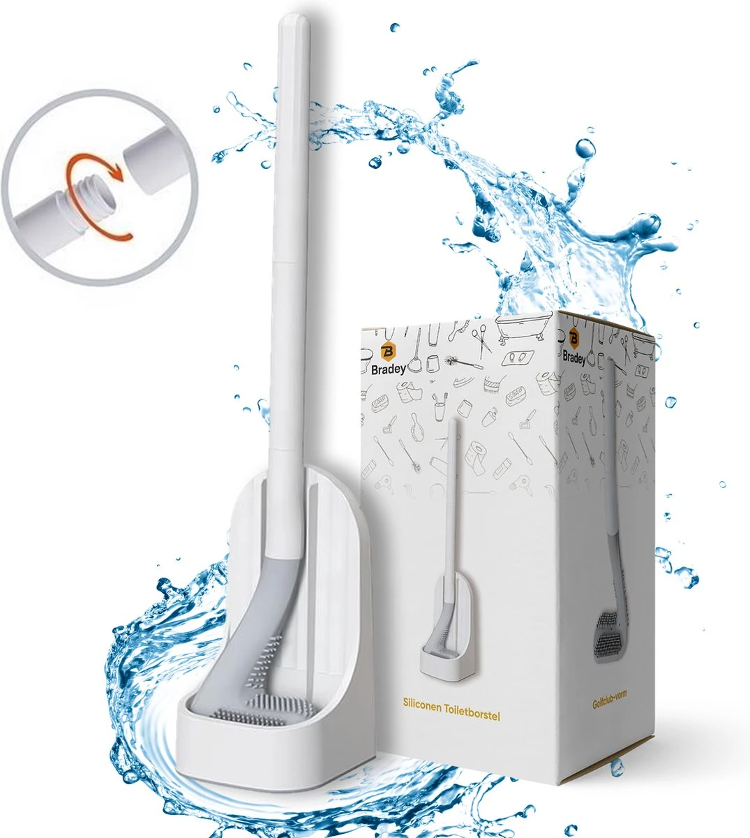 Bradey Toiletborstel Siliconen - WC Borstel Met Houder - Optimale Hygiëne - Golfclub-vorm - Komt In Alle Hoeken 1 Bradey Toiletborstel Siliconen - WC Borstel Met Houder - Optimale Hygiëne - Golfclub-vorm - Komt In Alle Hoeken