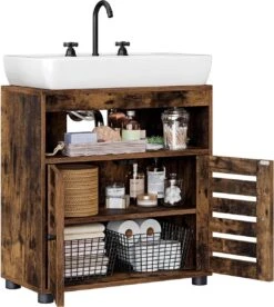 Nancy's Gaboury Badkamermeubel - Wastafelonderkast - Uitsparing - Open Vak - Openslaande Deuren - Industrieel - Bruin - Zwart - Bewerkt Hout - 60 X 30 X 63 Cm -Merkloos Verkoop 1075x1200 4