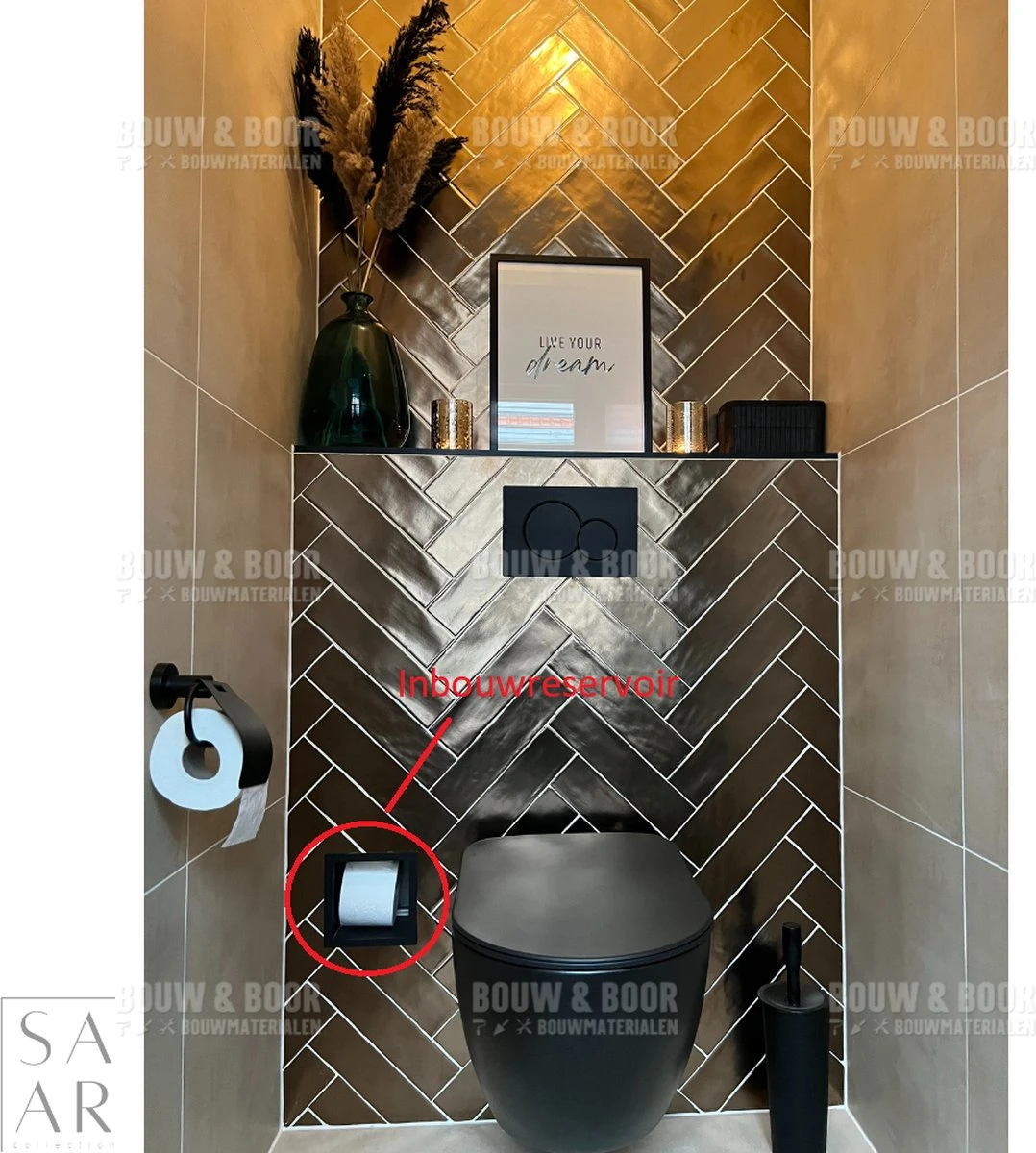 SAAR -Inbouw Toilet Reserve Rolhouder RVS - Met - MAT ZWART - Inzetstuk , (uitneembaar) -72 X 20 X 13 Cm - Inbouwdiepte 12 Cm 3 SAAR -Inbouw Toilet Reserve Rolhouder RVS - Met - MAT ZWART - Inzetstuk , (uitneembaar) -72 X 20 X 13 Cm - Inbouwdiepte 12 Cm - Afbeelding 3