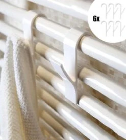 Merkloos 6x Handdoek Haak - Kleding Haak Voor Radiator - Handdoek Houder Hangend Aan Verwarming - Badkamer Haken Hangend