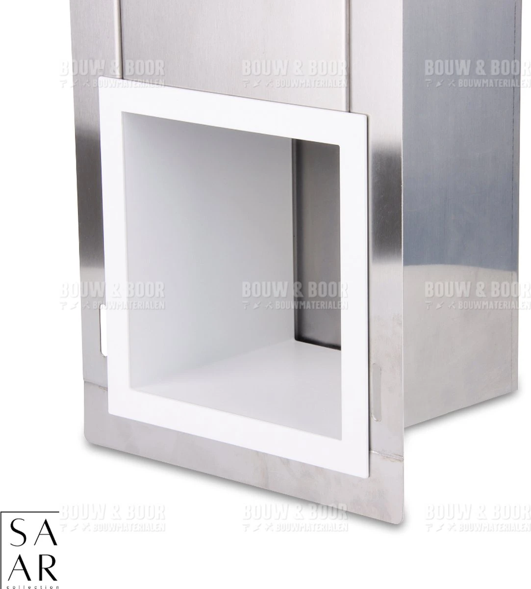 SAAR -Inbouw Toilet Reserve Rolhouder RVS - Met - MAT WIT - Inzetstuk , (uitneembaar) -72 X 20 X 13 Cm - Inbouwdiepte 12 Cm 4 SAAR -Inbouw Toilet Reserve Rolhouder RVS - Met - MAT WIT - Inzetstuk , (uitneembaar) -72 X 20 X 13 Cm - Inbouwdiepte 12 Cm - Afbeelding 4