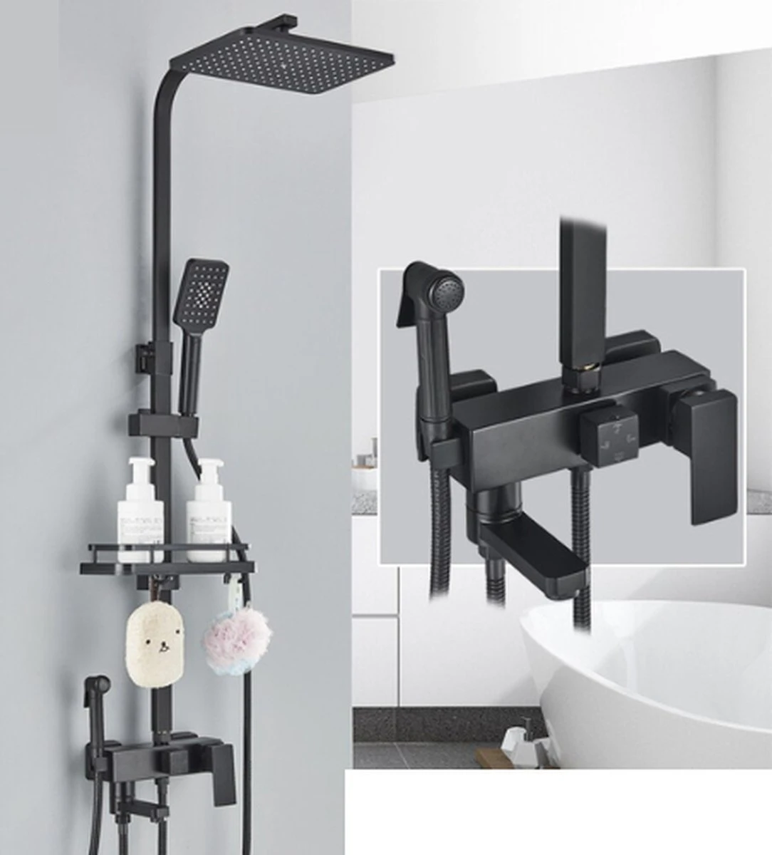 Luxiqo® Compleet Douchesysteem - ABS Doucheset - Hoofddouche & Handdouche- Vierkante Regendouche - Verstelbare Regendouche - Mat Zwart 1 Luxiqo® Compleet Douchesysteem - ABS Doucheset - Hoofddouche & Handdouche- Vierkante Regendouche - Verstelbare Regendouche - Mat Zwart