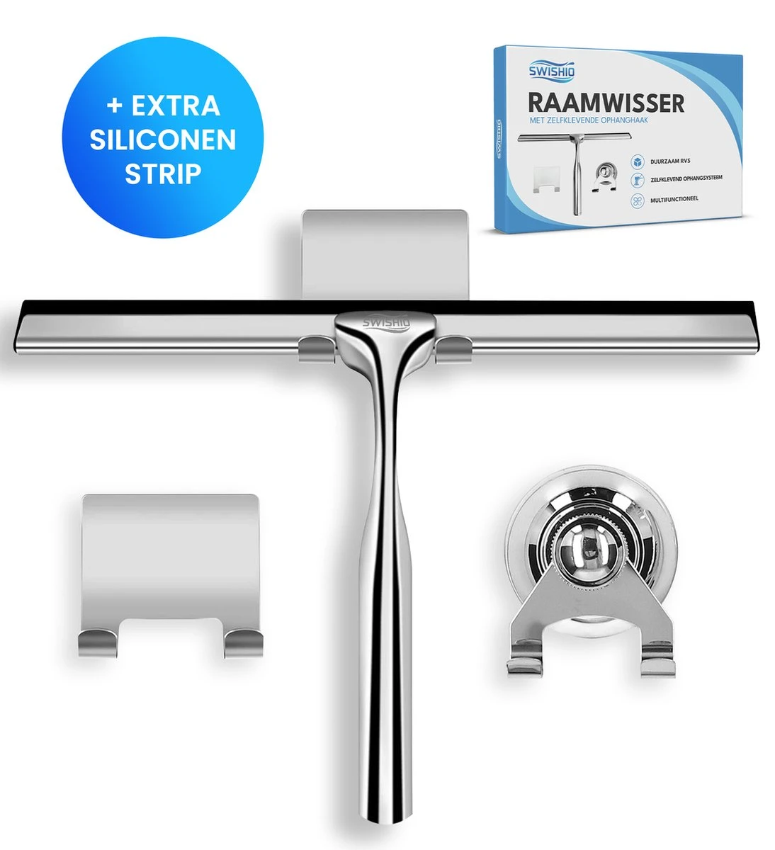 Douchewisser Met Ophangsysteem - Raamwisser - Raamtrekker - RVS - Extra Siliconen Strip 1 Douchewisser Met Ophangsysteem - Raamwisser - Raamtrekker - RVS - Extra Siliconen Strip