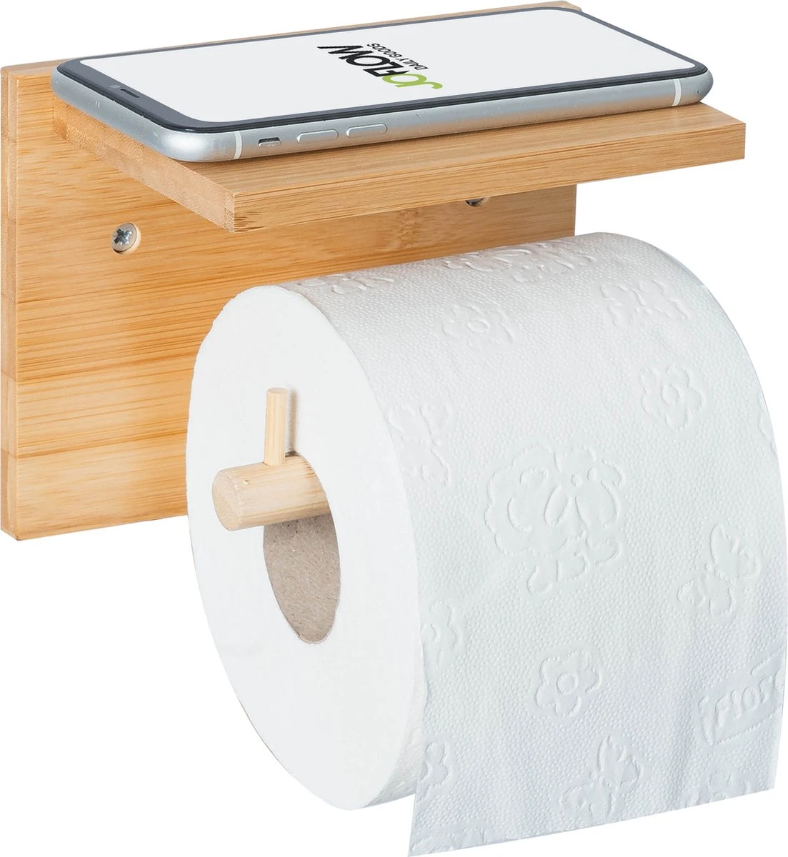 JoFlow® Toiletrolhouder Met Plankje | Wc Rolhouder Staand | Bamboe Badkamer Accessoires | Montage Met Schroeven En/of 3M Plakstrips 1 JoFlow® Toiletrolhouder Met Plankje | Wc Rolhouder Staand | Bamboe Badkamer Accessoires | Montage Met Schroeven En/of 3M Plakstrips