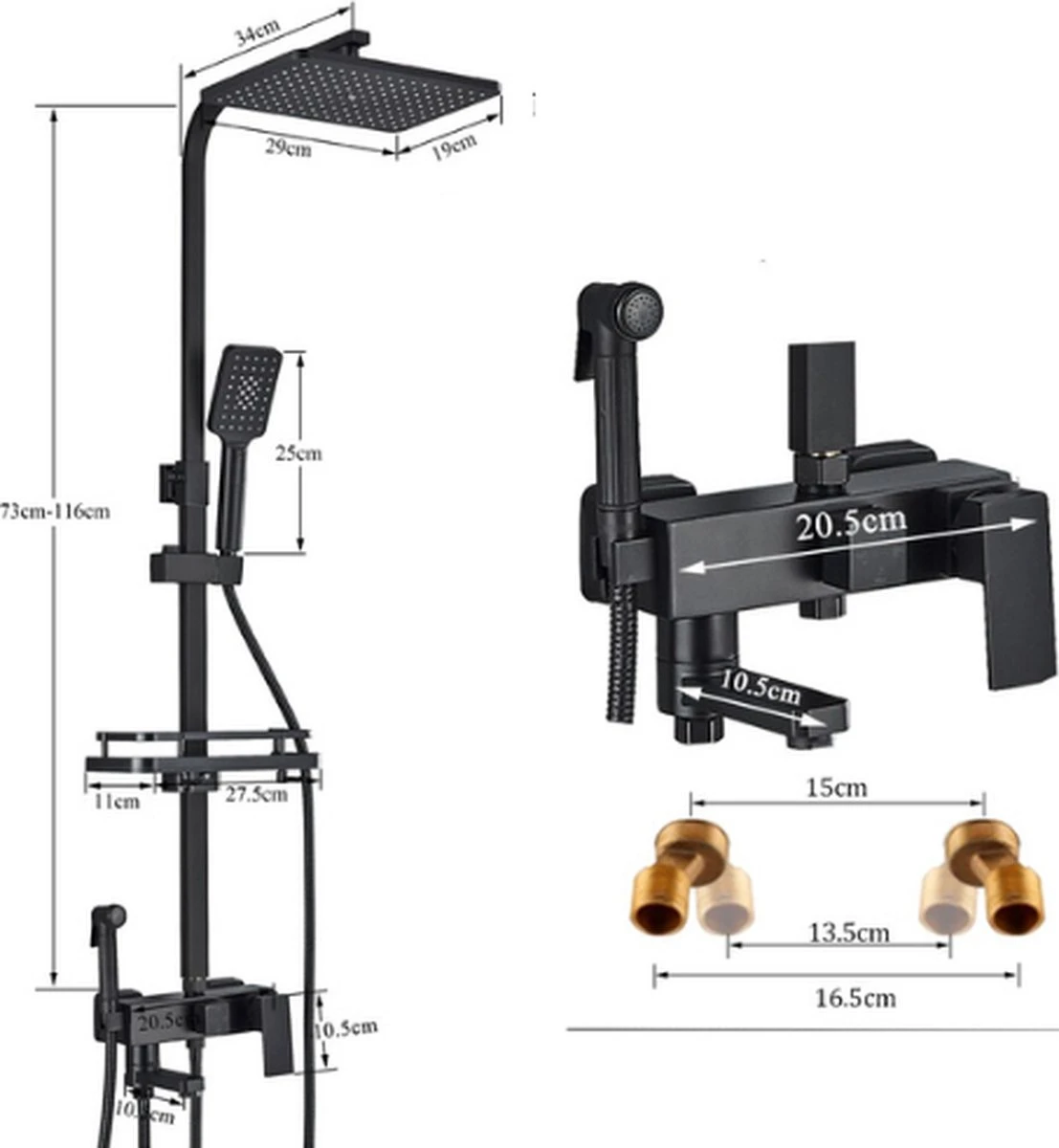 Luxiqo® Compleet Douchesysteem - ABS Doucheset - Hoofddouche & Handdouche- Vierkante Regendouche - Verstelbare Regendouche - Mat Zwart 2 Luxiqo® Compleet Douchesysteem - ABS Doucheset - Hoofddouche & Handdouche- Vierkante Regendouche - Verstelbare Regendouche - Mat Zwart - Afbeelding 2