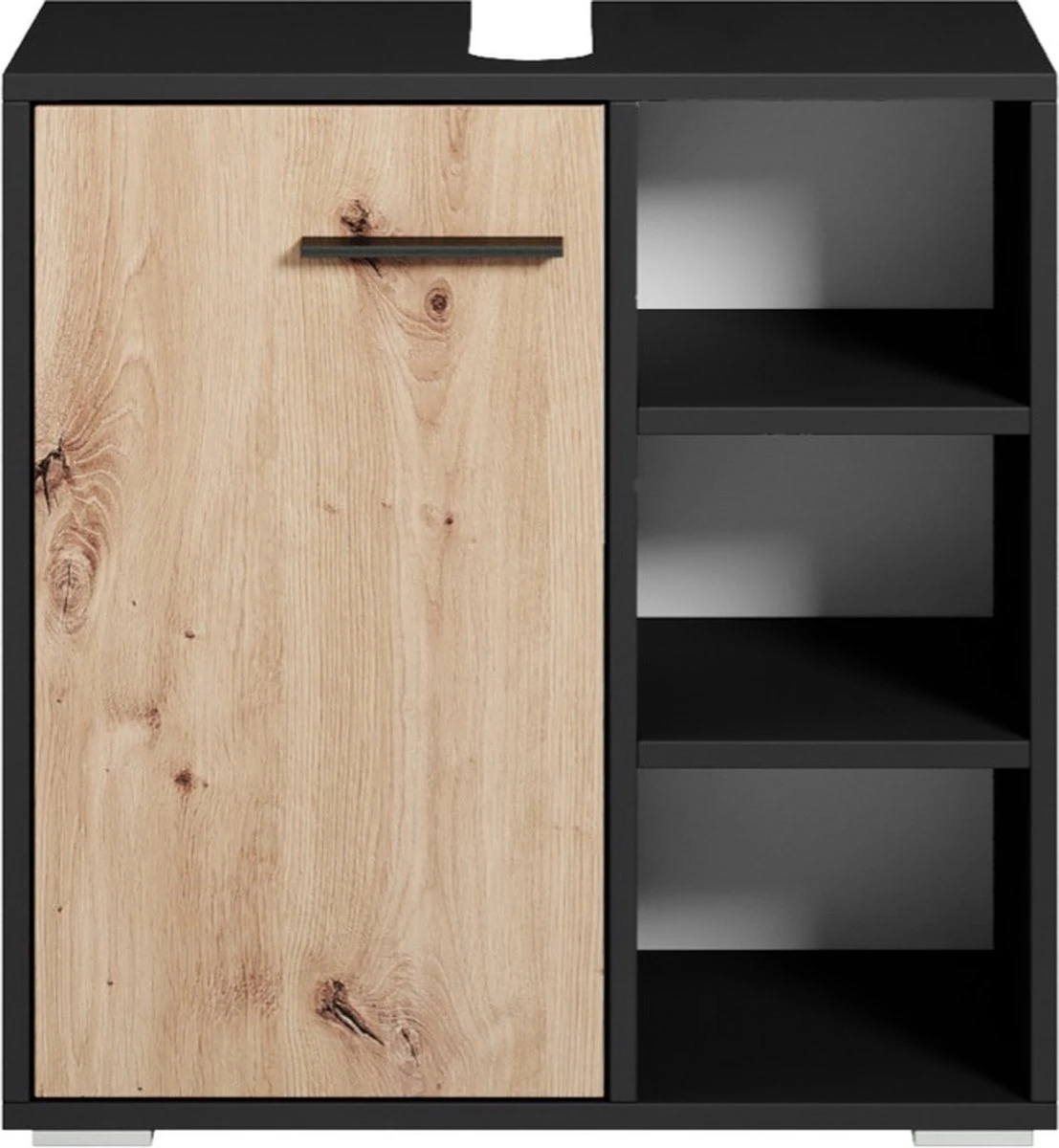 Badplaats Wastafel Onderkast Neptunus 60 Cm X 30 Cm X 60 Cm - Zwart Met Eiken - Badkamerkast – Staand Wastafelmeubel 2 Badplaats Wastafel Onderkast Neptunus 60 Cm X 30 Cm X 60 Cm - Zwart Met Eiken - Badkamerkast – Staand Wastafelmeubel - Afbeelding 2