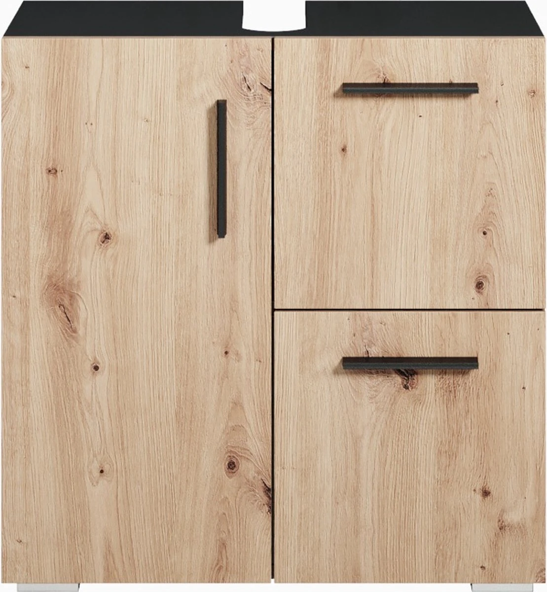 Badplaats Wastafel Onderkast Mars 60 Cm X 30 Cm X 60 Cm - Zwart Met Eiken - Badkamerkast – Staand Wastafelmeubel 2 Badplaats Wastafel Onderkast Mars 60 Cm X 30 Cm X 60 Cm - Zwart Met Eiken - Badkamerkast – Staand Wastafelmeubel - Afbeelding 2