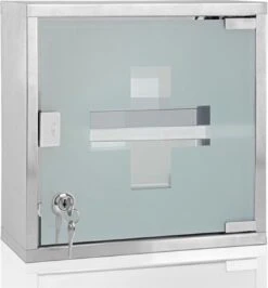 Hoffmanns RVS Medicijnkastje - Glazen Medicijnkast - Badkamerkast - 25x25x12 Cm