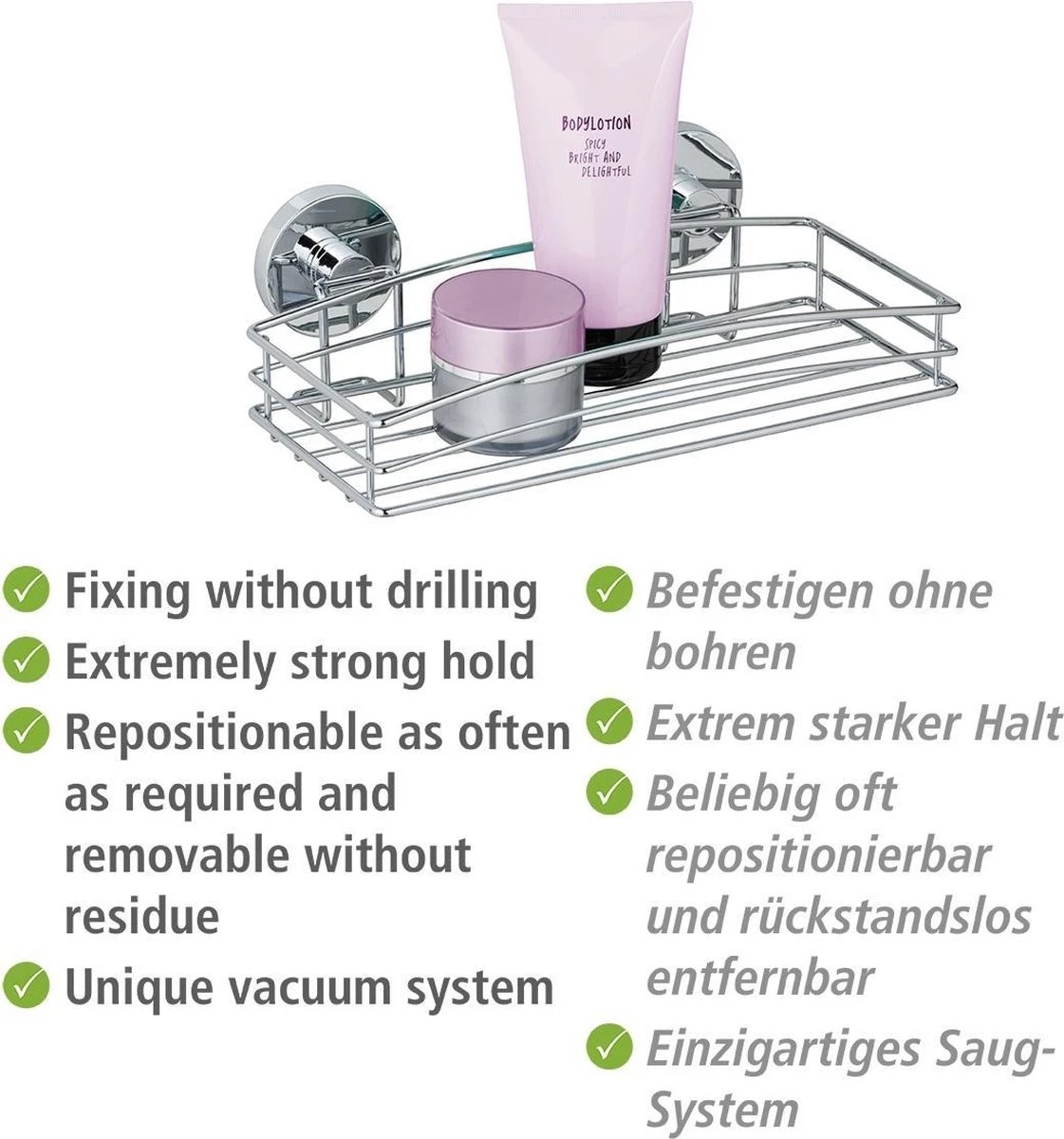 WENKO Vacuum-Loc Doucherek Chroom - Bevestigen Zonder Boren 4 WENKO Vacuum-Loc Doucherek Chroom - Bevestigen Zonder Boren - Afbeelding 4