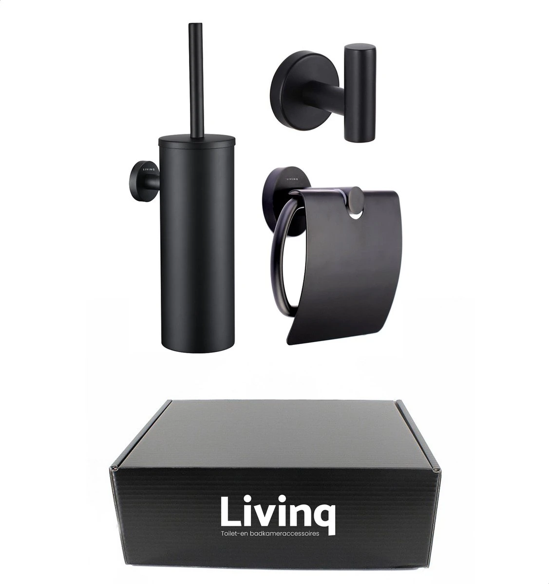 Toiletaccessoireset Zwart 3-delig - Luxe Toilet Set - Toiletborstel Met Houder - Toiletrolhouder Met Klep - Handdoekhaak 5 Toiletaccessoireset Zwart 3-delig - Luxe Toilet Set - Toiletborstel Met Houder - Toiletrolhouder Met Klep - Handdoekhaak - Afbeelding 5