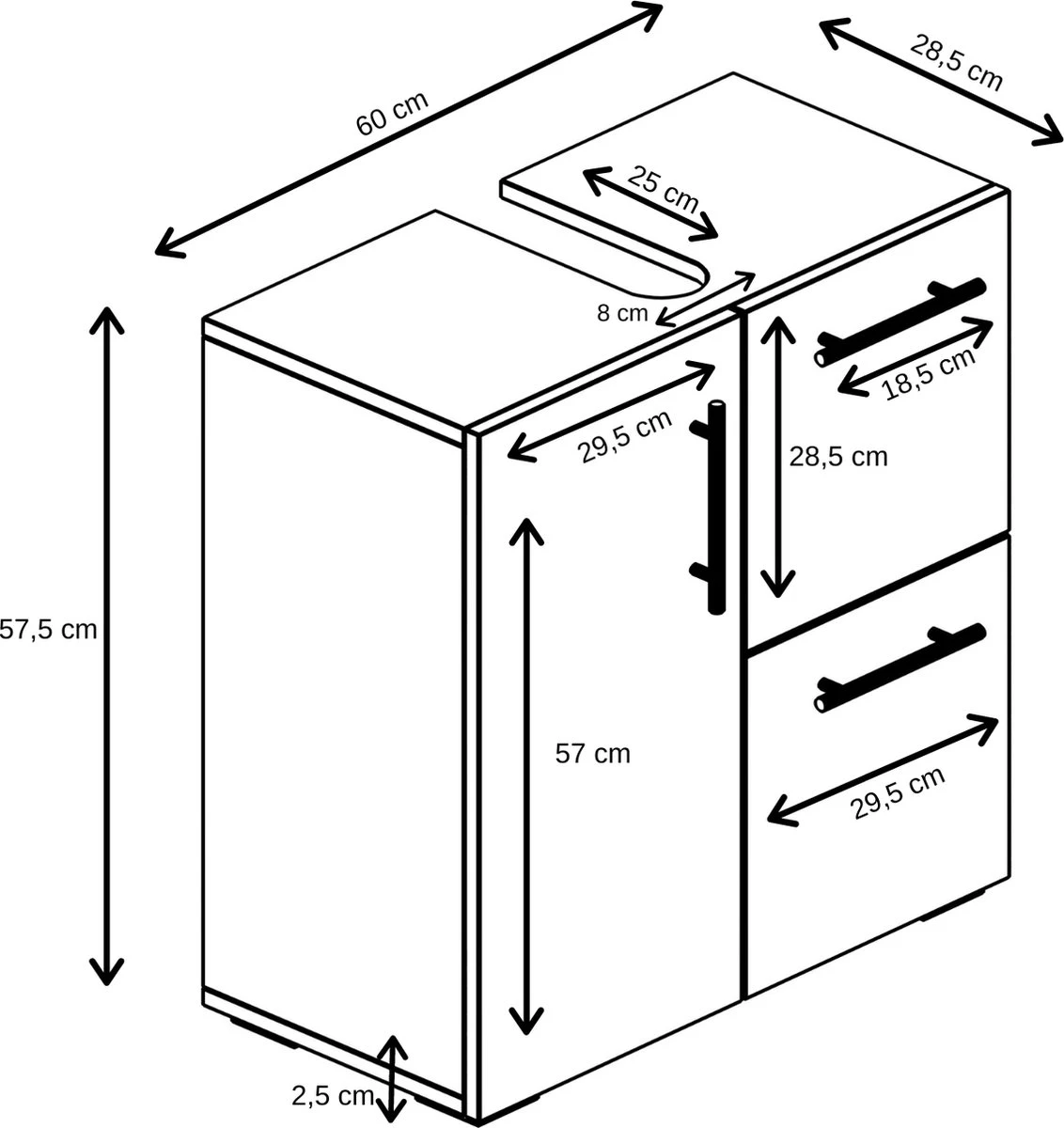 Badplaats Wastafel Onderkast Mars 60 Cm X 30 Cm X 60 Cm - Wit - Badkamerkast – Staand Wastafelmeubel 5 Badplaats Wastafel Onderkast Mars 60 Cm X 30 Cm X 60 Cm - Wit - Badkamerkast – Staand Wastafelmeubel - Afbeelding 5