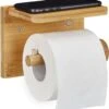 Relaxdays Toiletrolhouder Met Plankje - Wc-rolhouder Bamboe - Rolhouder Toilet - Hout