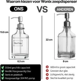 Wonix® - Zeepdispenser - Zeeppompje - Transparant Glas - RVS Pompkop - Met Stickers - 350ml - 2 Stuks -Merkloos Verkoop 1136x1200 1