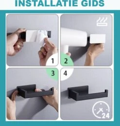 Merkloos Novalits - RVS Toiletrolhouder Zonder Boren - WC Rolhouder Zelfklevend - Inclusief RVS Handdoekhaakje - Zwart -Merkloos Verkoop 1139x1200