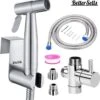 BetterSells® Bidet Handdoucheset - Shattaf - Bidet Sproeier Uit Geborsteld RVS - Inclusief Slang, T-stuk & Wandhouder