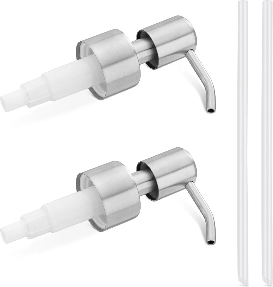 Navaris Roestvrijstalen Zeepdispenserkop Set X2 - Opschroefbare Pompkop Voor Flessen - 22-24 Mm Mondstuk Voor Vloeistof, Lotion - Zilverkleurig 3 Navaris Roestvrijstalen Zeepdispenserkop Set X2 - Opschroefbare Pompkop Voor Flessen - 22-24 Mm Mondstuk Voor Vloeistof, Lotion - Zilverkleurig - Afbeelding 3