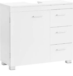 Signature Home Beirut Wastafel - Badkamerkast Met 3 Grote Lades - Badkamerkast - 2 Vakken Achter De Deur - Badkameronderkast Met Poten - 30 X 70 X 64 Cm - Wit