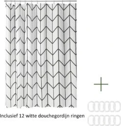 Douchegordijn Badkamer Accessoires - Visgraad - Zwart/Wit- 180x200 Cm -Merkloos Verkoop 1149x1200