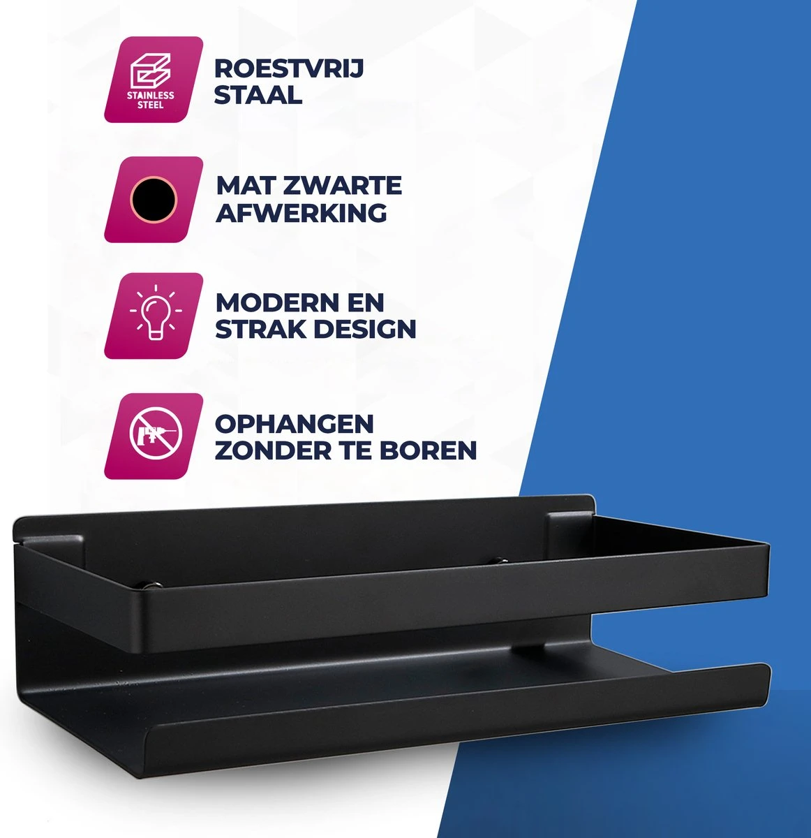 Roegaarden Doucherek Zonder Boren - Doucherekjes - Hangend - Zwart RVS - 23 CM 2 Roegaarden Doucherek Zonder Boren - Doucherekjes - Hangend - Zwart RVS - 23 CM - Afbeelding 2