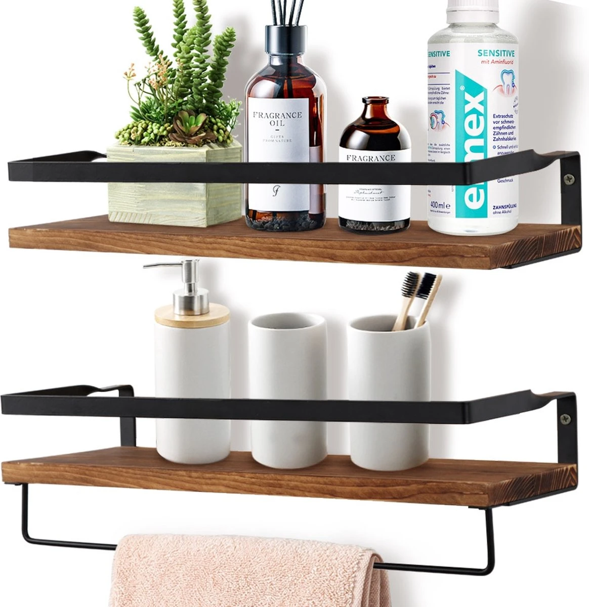 Zwevende Wandplank - 2 Stuks - 40cm - Handdoekhouder En 8 Haakjes - Badkamerplank Decoratieve Muur Opbergplanken Voor Badkamer Slaapkamer, Woonkamer, Keuken Plank 10 Zwevende Wandplank - 2 Stuks - 40cm - Handdoekhouder En 8 Haakjes - Badkamerplank Decoratieve Muur Opbergplanken Voor Badkamer Slaapkamer, Woonkamer, Keuken Plank - Afbeelding 10