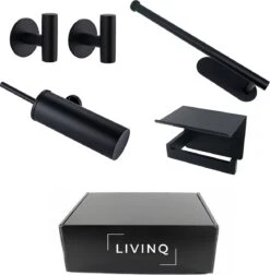 Toiletset Zwart 4-delig - Toiletaccessoireset - Toiletborstelhouder - Toiletrolhouder - Reserverolhouder - Handdoekhaakjes - RVS - Toilet Accessoires Set - Badkamer -Merkloos Verkoop 1176x1200 5