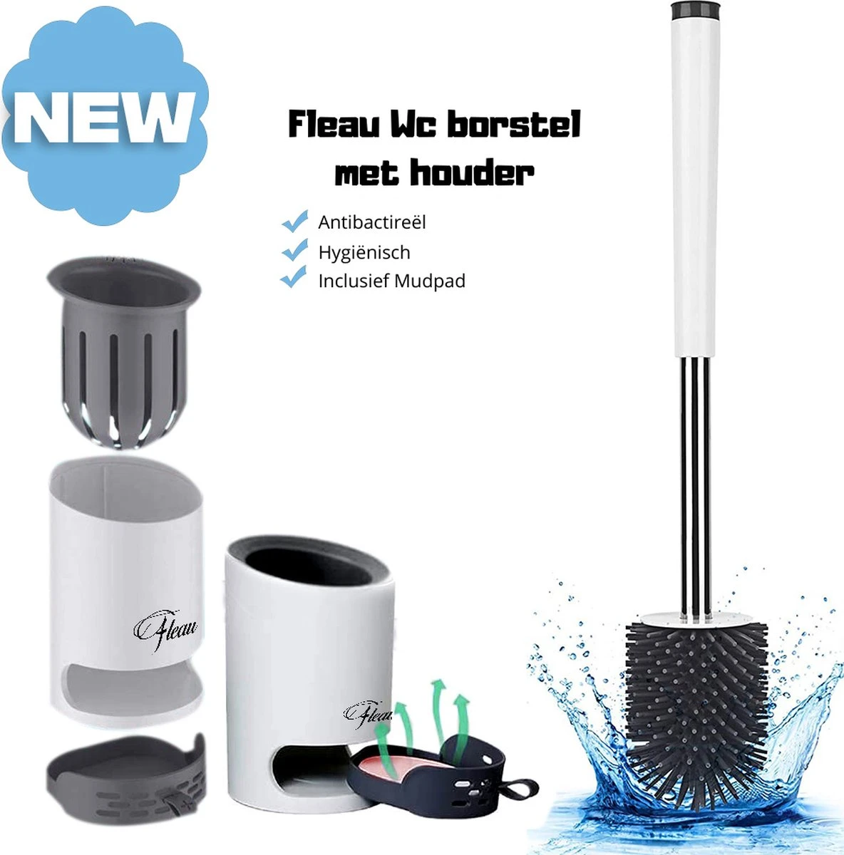 Fleau Luxe WC Borstel Met Houder - Siliconen Toiletborstel - Hygiënisch & Antibacterieel - Vrijstaand Of Hangend - Wit 1 Fleau Luxe WC Borstel Met Houder - Siliconen Toiletborstel - Hygiënisch & Antibacterieel - Vrijstaand Of Hangend - Wit