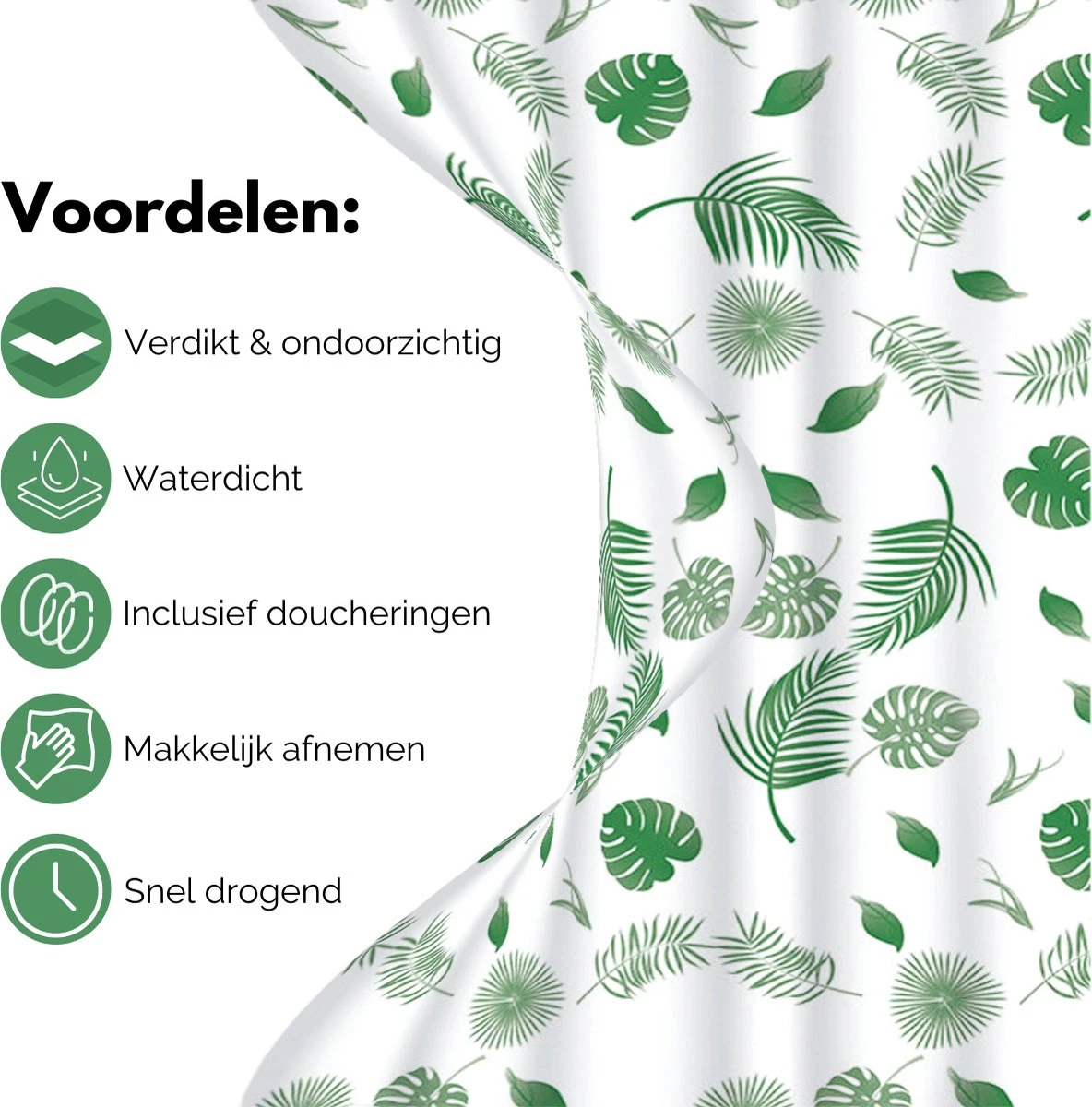 VAIVE Douchegordijn Groen 180x200 - Anti Schimmel - Douchegordijnen - Ringen 2 VAIVE Douchegordijn Groen 180x200 - Anti Schimmel - Douchegordijnen - Ringen - Afbeelding 2