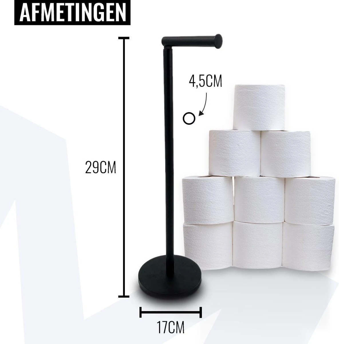 MM Brands WC Rolhouder - Toiletrol Houder Staand - WC Papier Rollenhouder Zonder Boren - Zwart 3 MM Brands WC Rolhouder - Toiletrol Houder Staand - WC Papier Rollenhouder Zonder Boren - Zwart - Afbeelding 3