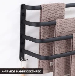 Merkloos Handdoekrek 4-armig | Handdoekrek Badkamer | Handdoekrek Zwart | Handdoekstang | Handdoekhouder | Handdoekenrek | Badkamer Accessoires Zwart | Inclusief Montage | Matte Zwart Collection 2022 -Merkloos Verkoop 1186x1200