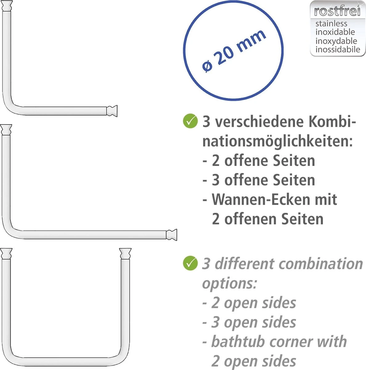 WENKO Douchegordijnstang Hoek Universeel Aluminium Zwart - Douchestang 4 WENKO Douchegordijnstang Hoek Universeel Aluminium Zwart - Douchestang - Afbeelding 4