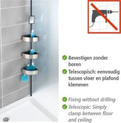 WENKO Telescopisch Doucherek Big Black 3-laags Met Spiegel Zilver/zwart - Bevestigen Zonder Boren 21 WENKO Telescopisch Doucherek Big Black 3-laags Met Spiegel Zilver/zwart - Bevestigen Zonder Boren -Merkloos Verkoop 1187x1200 6