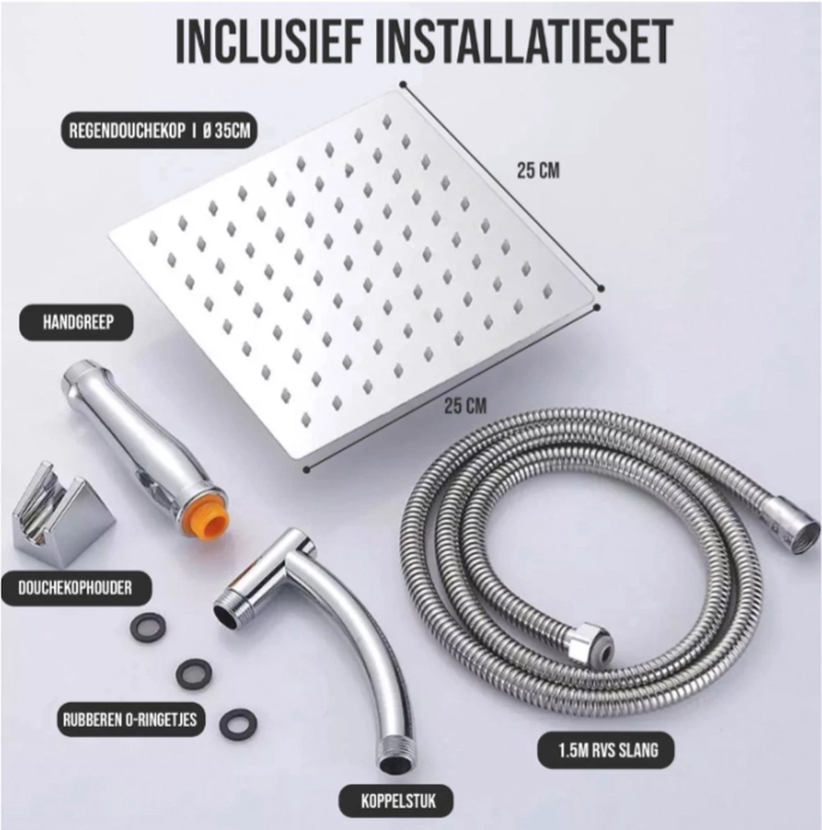 Merkloos Regendouchekop Deluxe | ø 35 Cm | Douchekop Met Slang En Houder | Douchekop | Doucheslang | Douchekophouder | Complete Doucheset | Roestvrij Staal | 360° Draaibaar | Badkamer Accessoires | Elite Pure Chrome Collection 2022 5 Merkloos Regendouchekop Deluxe | ø 35 Cm | Douchekop Met Slang En Houder | Douchekop | Doucheslang | Douchekophouder | Complete Doucheset | Roestvrij Staal | 360° Draaibaar | Badkamer Accessoires | Elite Pure Chrome Collection 2022 - Afbeelding 5