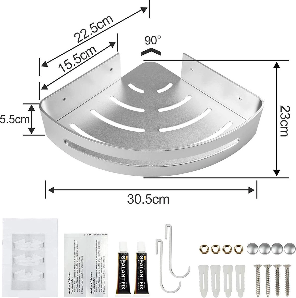Sens Design Doucherekjes Set Van 3 - Doucherek Zonder Boren - Zilver 6 Sens Design Doucherekjes Set Van 3 - Doucherek Zonder Boren - Zilver - Afbeelding 6