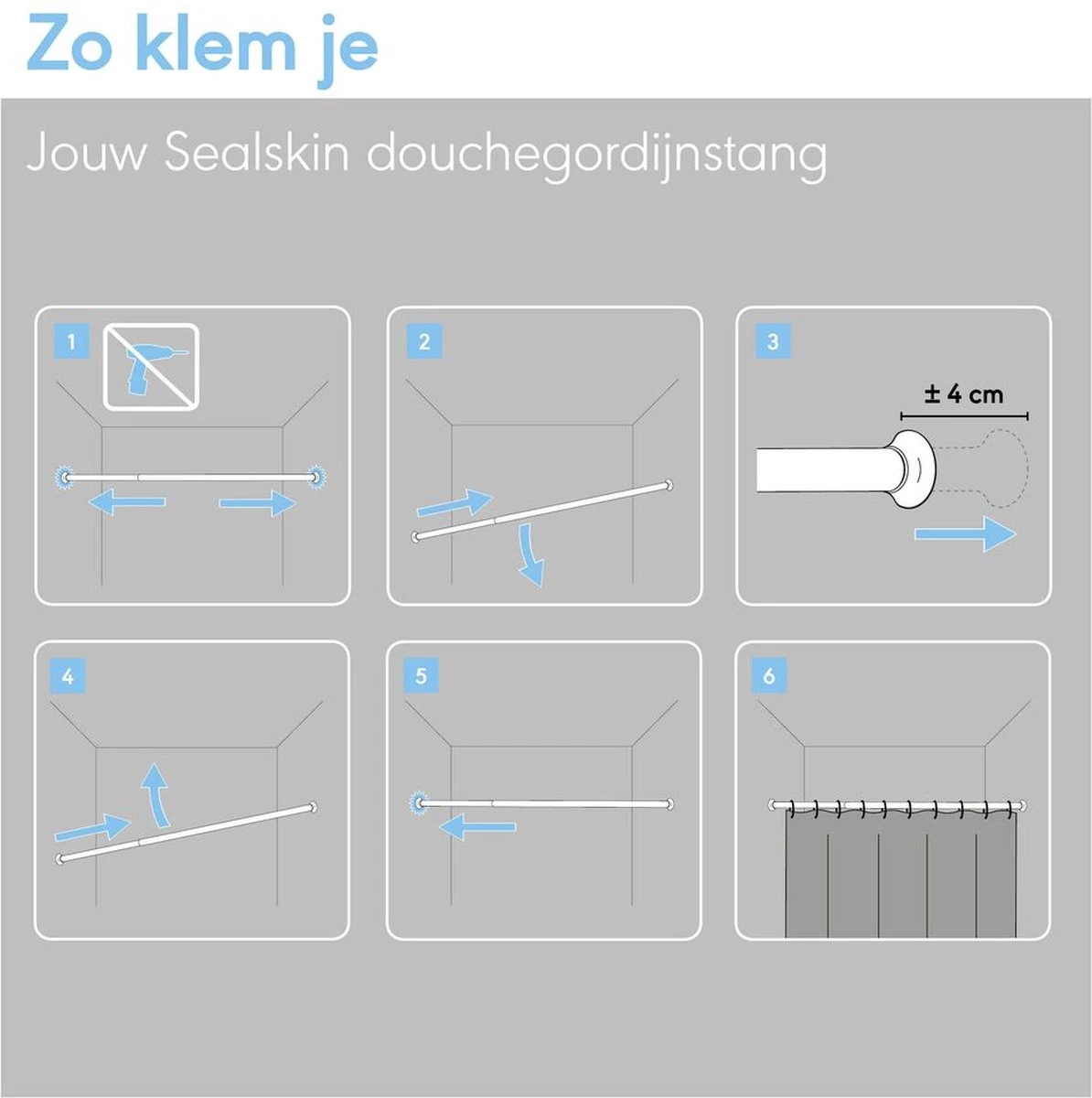 Sealskin Douchegordijnstang - 110-185 Cm - Wit 3 Sealskin Douchegordijnstang - 110-185 Cm - Wit - Afbeelding 3